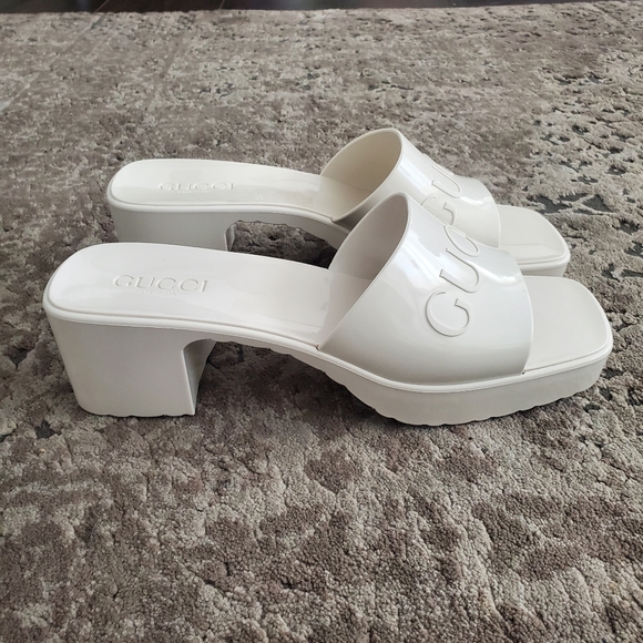 Gucci Rubber Logo Platform Slide Sandal in Mystic White Size 41 - Picture 10 of 13